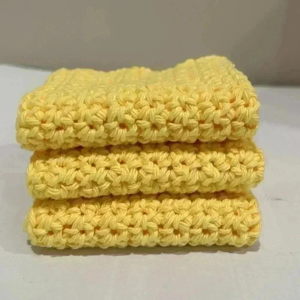 100% Cotton Hand Crocheted Washcloth/Dishcloth - Set of 3